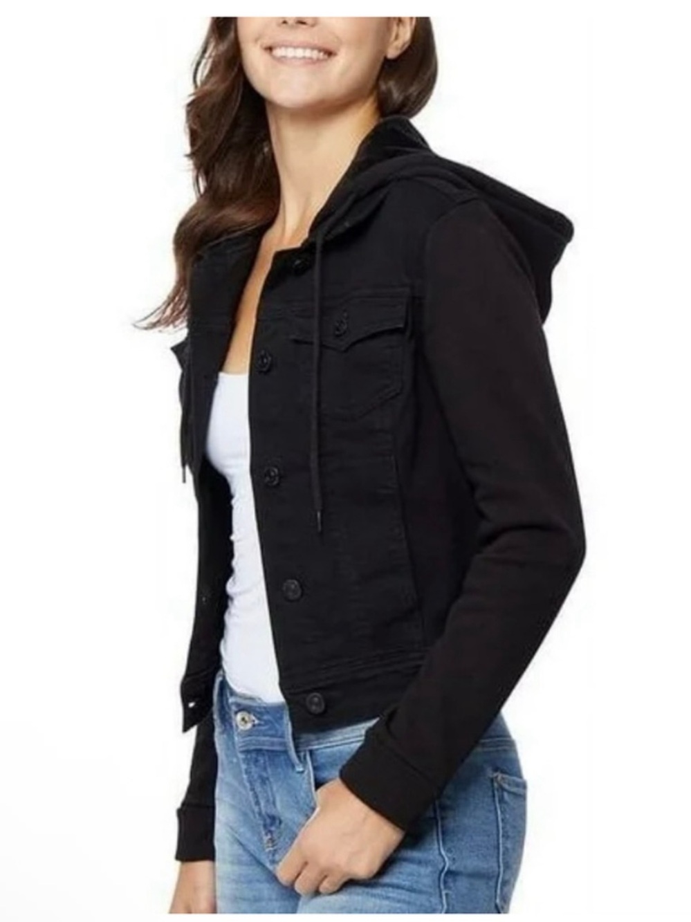 WallFlower Juniors Black denim Hooded Jacket - Picture 2 of 4